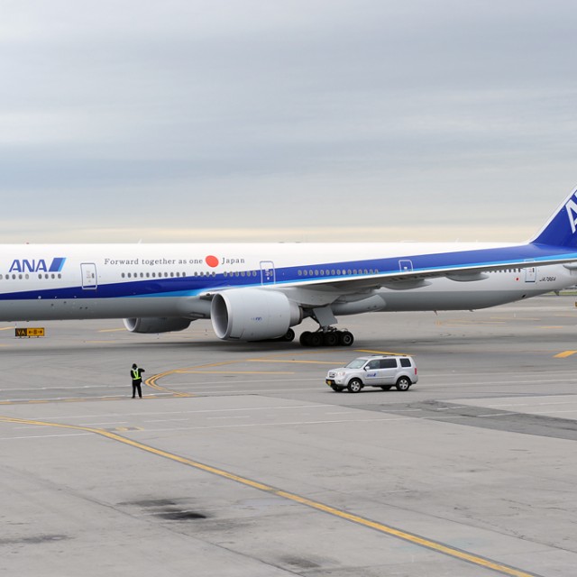 ANA Boeing 777-300ER (JA786A) with special Japan Relief livery at JFK. Manny Gonzalez / NYCAviation