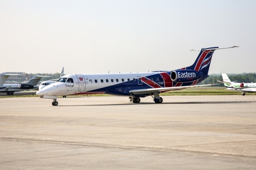 Eastern Airways Embraer 135 (G-CGMB) in special patriotic livery. Photo by Eastern Airways.