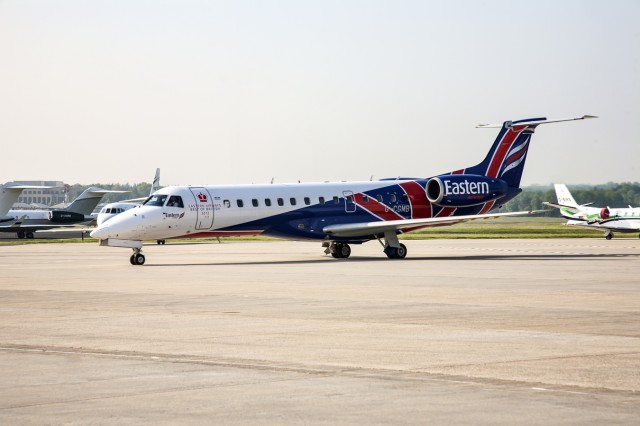 Eastern Airways Embraer 135 (G-CGMB) in special patriotic livery. Photo by Eastern Airways. 