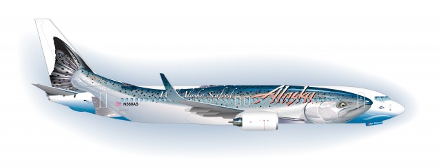 Alaska Airlines New Salmon-Thirty-Salmon, which will be put in service in the fall 2012. Image from Alaska. CLICK FOR LARGER.