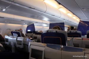 BIZ You will find 98 of these business class seats on the upper deck of Lufthansa's Airbus A380.