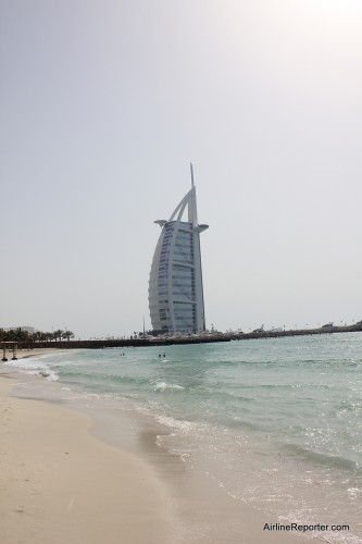 The Burj Al Arab from the public beach next to it in Dubai.