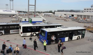 When arriving in Frankfurt, we had to take a 10 minute bus ride back to the terminal.