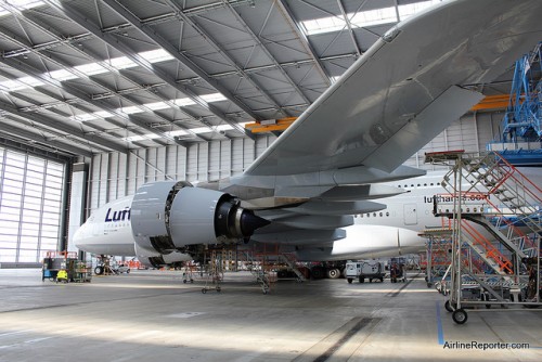 The massive Technik hangar makes the large Airbus A380 look small.