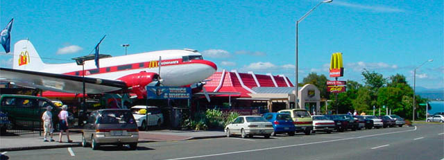 McDonald's in Taupo, New Zealand, uses an old DC3 to attract visitors