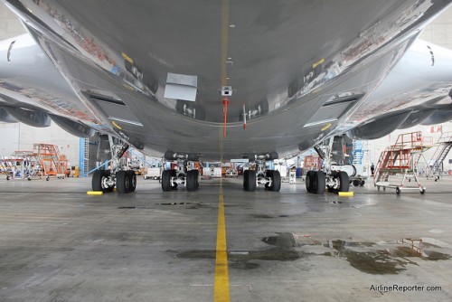 The Airbus A380 actually sits relatively low, but has lots of wheels.