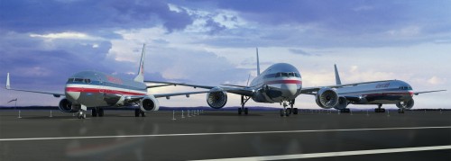 Computer generated image of an American Airlines Boeing 737, 787 Dreamliner and 777. Image via Boeing.