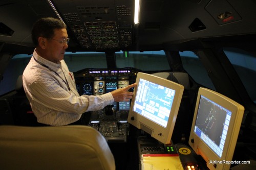Singapore Airline's Airbus A380 flight simulator has a Star Trek like command chair for the instructor to create almost any scenario possible.