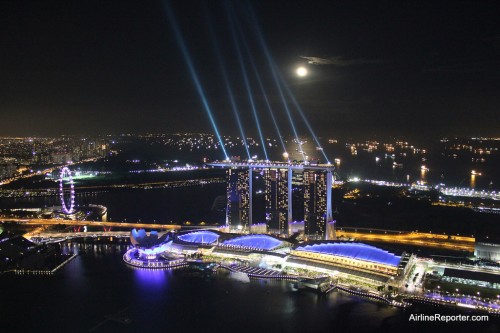 The view from 1-Altitude of the Singapore Flyer and Sands Marina Bay.