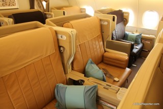 Singapore Airlines sets up their Business Class seats in a 1:2:1 layout -- meaning everyone has aisle access.