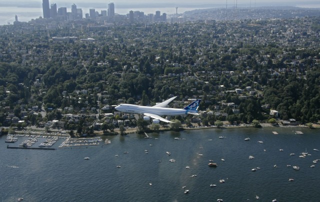 747-8F Flying Over 2011 Seafair Race. Photo by Boeing. Click for larger.
