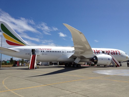 Ethiopian's first 787 at Paine Field yesterday. Photo by Boeing.