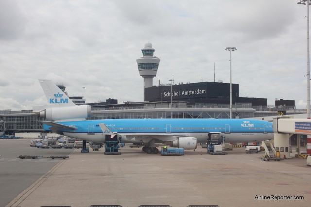 An MD-11 in KLM livery at Amsterdam (AMS). 