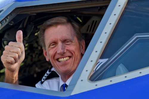 The Southwest Boeing 737-700 was mostly filled with Southwest employees and one happy pilot.