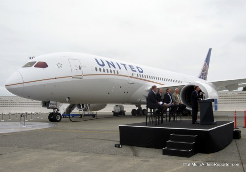 United's first Boeing 787 Dreamliner (N20904) seen at Paine Field in early August 2012.