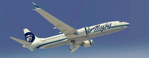 Computer mock up of what Alaska Airline's Boeing 737 MAX will look like. Check out those winglets. Image from Boeing.