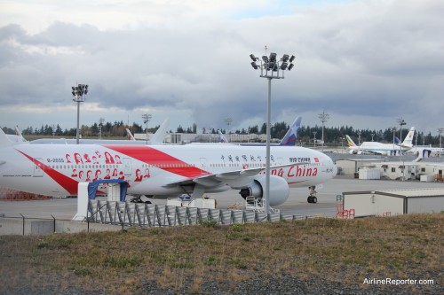 A special Beijing livery on an Air China Boeing 777-300ER (B-2035).