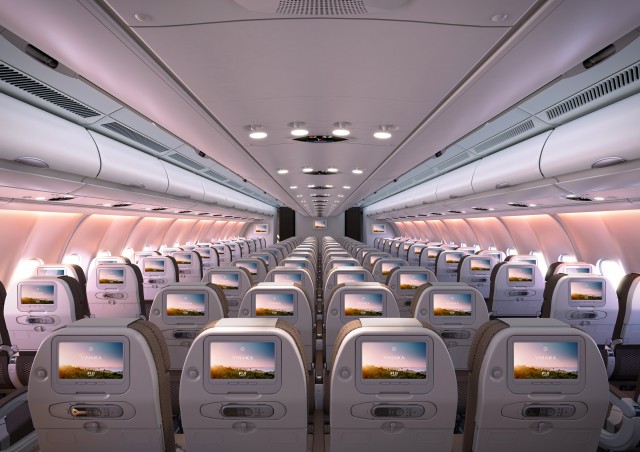 HI-RES IMAGE (click for larger). Fiji Airway's new economy interior. Image from Fiji Airways. 