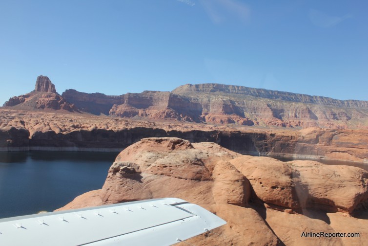 If photographs are worth a 1000 words, this has got to be worth at least 10,000. Flying over Lake Powell, on our way into Page, AZ.