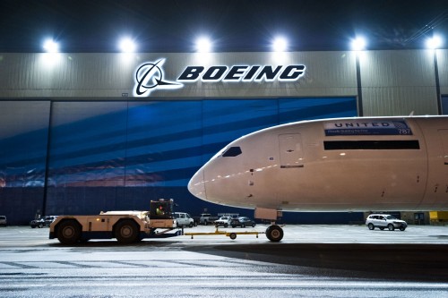 Nose show of United Airline's first Boeing 787 Dreamliner outside the factory at Paine Field.