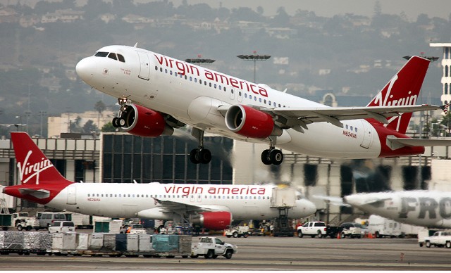 Two Virgin America Airbus A320s at LAX. Photo by Ken Koller.