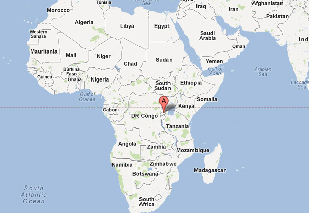 Kigali is located in central Rwanda. Rwanda is located in central Africa. Image from Google Maps. 