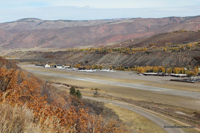 Aspen ’“ Pitkin County Airport (ASE) looks great. Check out all that heavy metal. Can you find the Starship (click for larger).