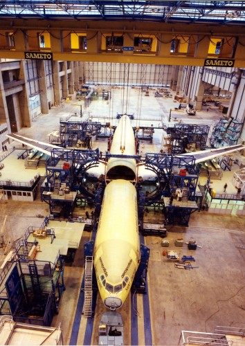 The very first Airbus A340 takes shape inside their factory. Photo from Airbus.