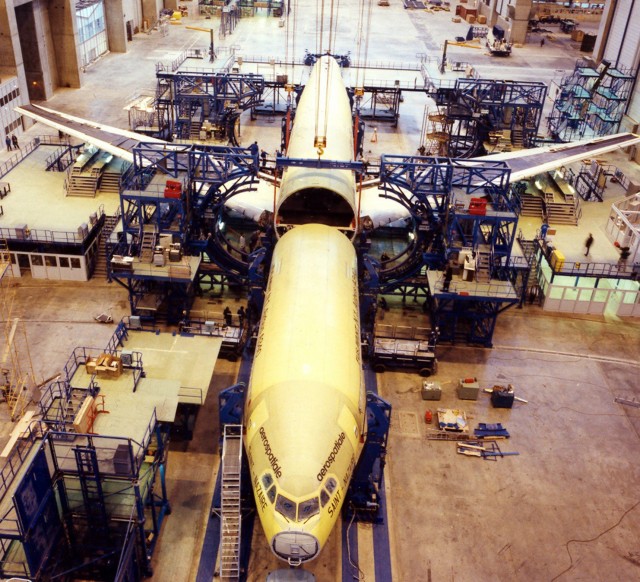 The very first Airbus A340 takes shape inside their factory. Photo from Airbus.