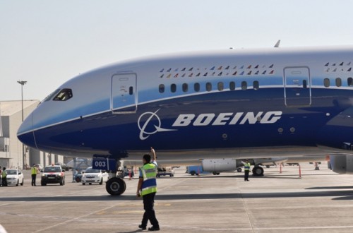 Boeing's third 787 Dreamliner ZA003 arrives in Dubai.