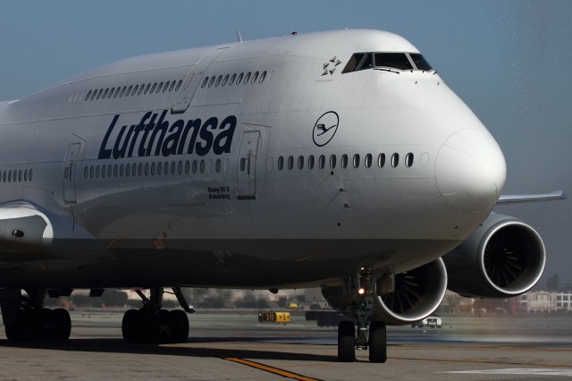 Lufthansa's Boeing 747-8I at LAX. Photo by Brandon Farris / AirlineReporter.com. 