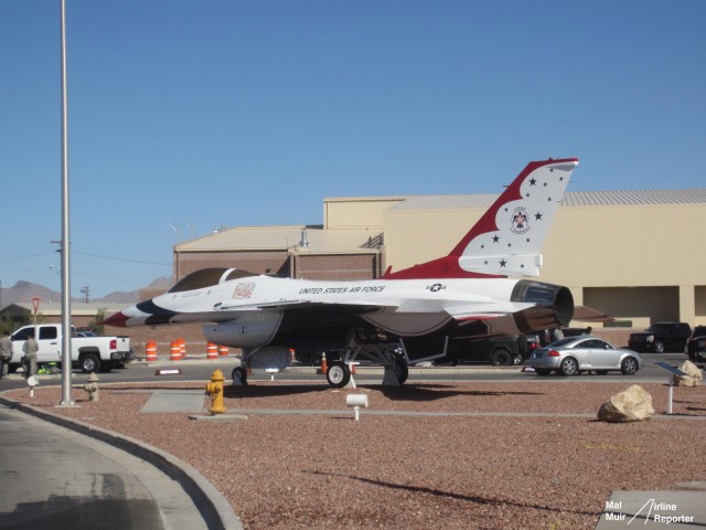 A fully painted Thunderbirds F16 Gate Guard - Photo: Mal Muir - airlinereporter.com