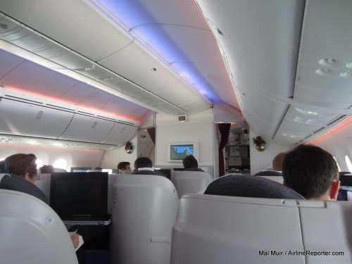 The business cabin is prepared to start our way into Doha after a long journey. Photo: Mal Muri / AirlineReporter.com.