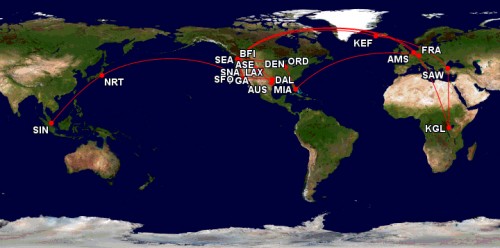 I was able to fly over 81,000 miles for the blog in 2011. Hoping to break the 100k mark for 2012.