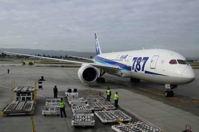 ANA's 787 sits next to the terminal in San Jose. Photo by Brandon Farris / AirlineReporter.com.