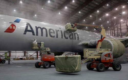 American Airlines 777 being painted in Victorville. Image from American.