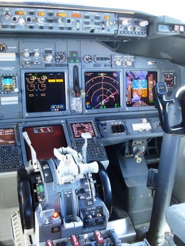 The flight deck of a Boeing 737-800. Photo by Owen Zupp.