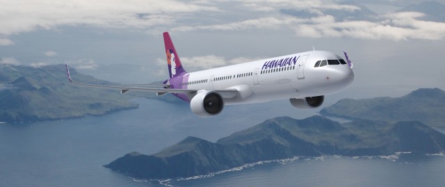 Mock up of what Hawaiian Airlines Airbus A321NEO will look like. Aircraft image from Airbus. 