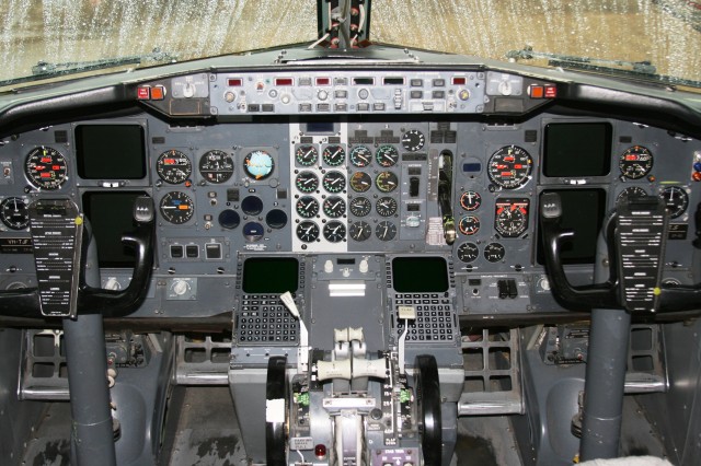 The analogue flight deck of a 737-400 'Classic' in a 'powered down' state. Photo by Owen Zupp. 