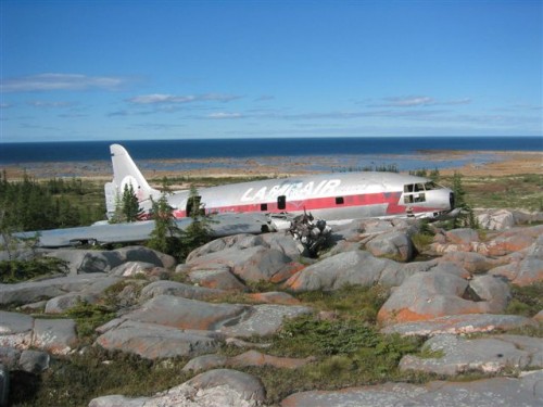 A Curtiss C-46 Commando that crashed in Churchill, Manitoba in 1979.