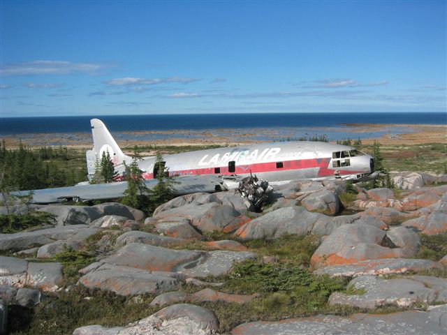 A Curtiss C-46 Commando that crashed in  Churchill, Manitoba in 1979.