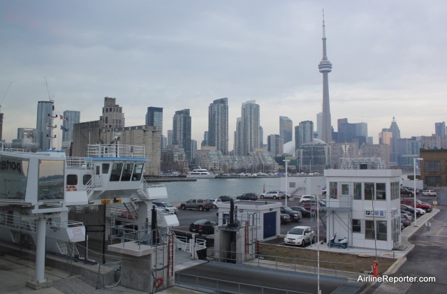 After arriving at Billy Bishop airport, be sure to turn around and catch the view of the ferry with Toronto in the background. 