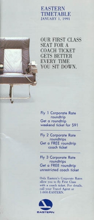 Part of a January 1991 Time table for Eastern Air Lines. The airline wouldn't make it past the month. Image from Chris Sloan / Airchive.com. 