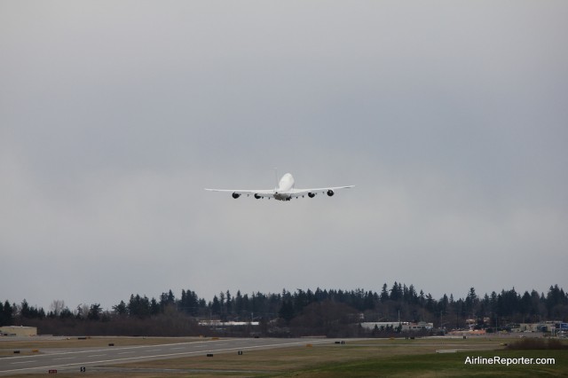 And lift off. The Boeing 747-8I heads off to Vancouver. 