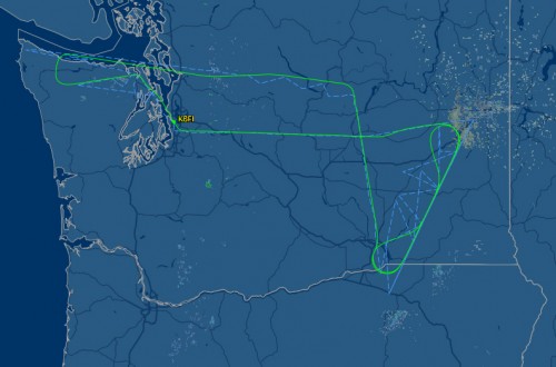 Map from FlightAware.com showing ZA005's flight path over Washington State.