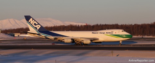 Nippon Cargo Air Boeing 747-400F in special green livery. JA04KZ.