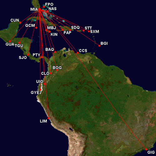Eastern Air Lines Miami-Latin gateway. Image from CircleMapper.com.