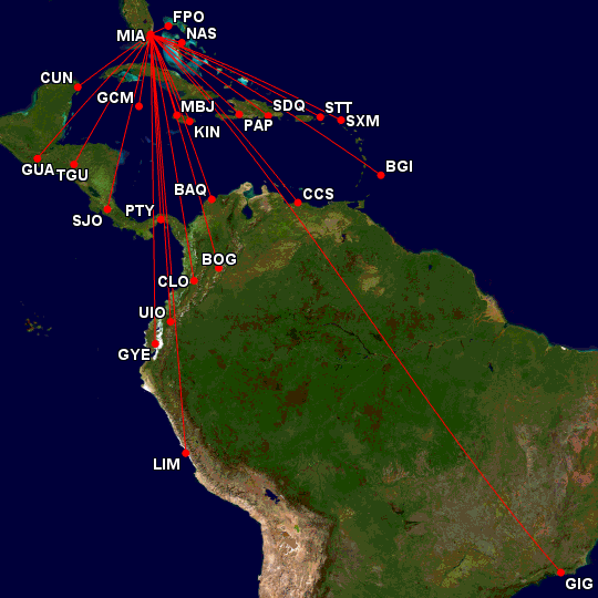 Eastern Air Lines Miami-Latin gateway. Image from CircleMapper.com.