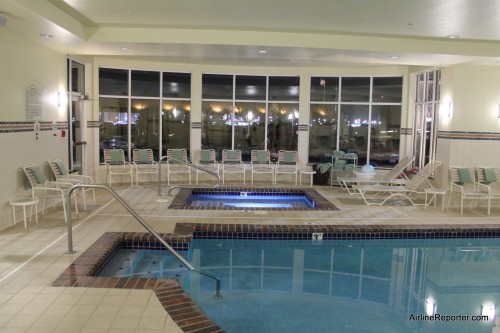 The hotel has a small pool and hot tub. Also a pretty nice gym.