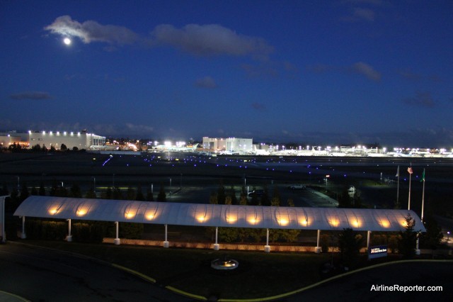 It was mighty cold outside, but warm inside my room when I took this photo of Paine FIeld. 